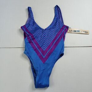 Vintage Dunk Is One Piece Swim Suit Women's Size 5 Purple Blue Stripe USA Made